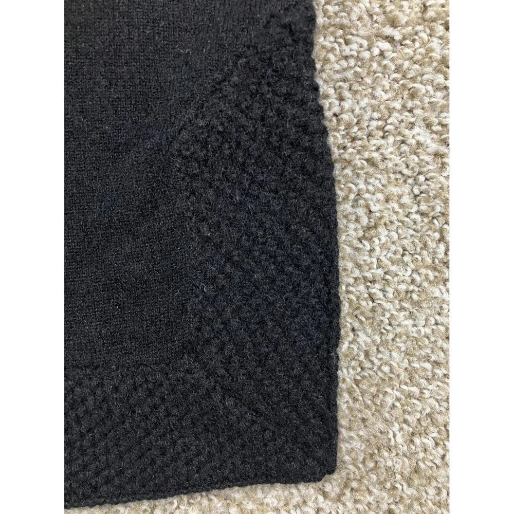 Tory Burch Black 100% Cashmere Split Neck Tunic Sweater Waffle Knit Trim S
